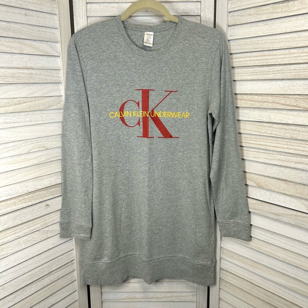 Calvin Klein Underwear CK Logo Casual Cotton Long Sleeve Crewneck T-Shirt Dress